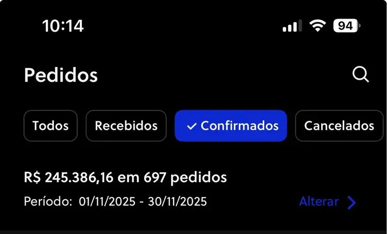 Print de conversa com cliente (dados borrados): R$ 245.386,16 em 697 pedidos no mês