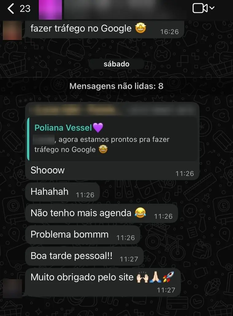 Print de conversa com cliente (dados borrados): cliente sem agenda depois da campanha