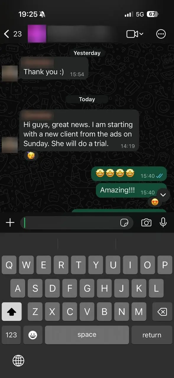 Print de conversa com cliente (dados borrados): cliente com nova cliente vinda dos anúncios