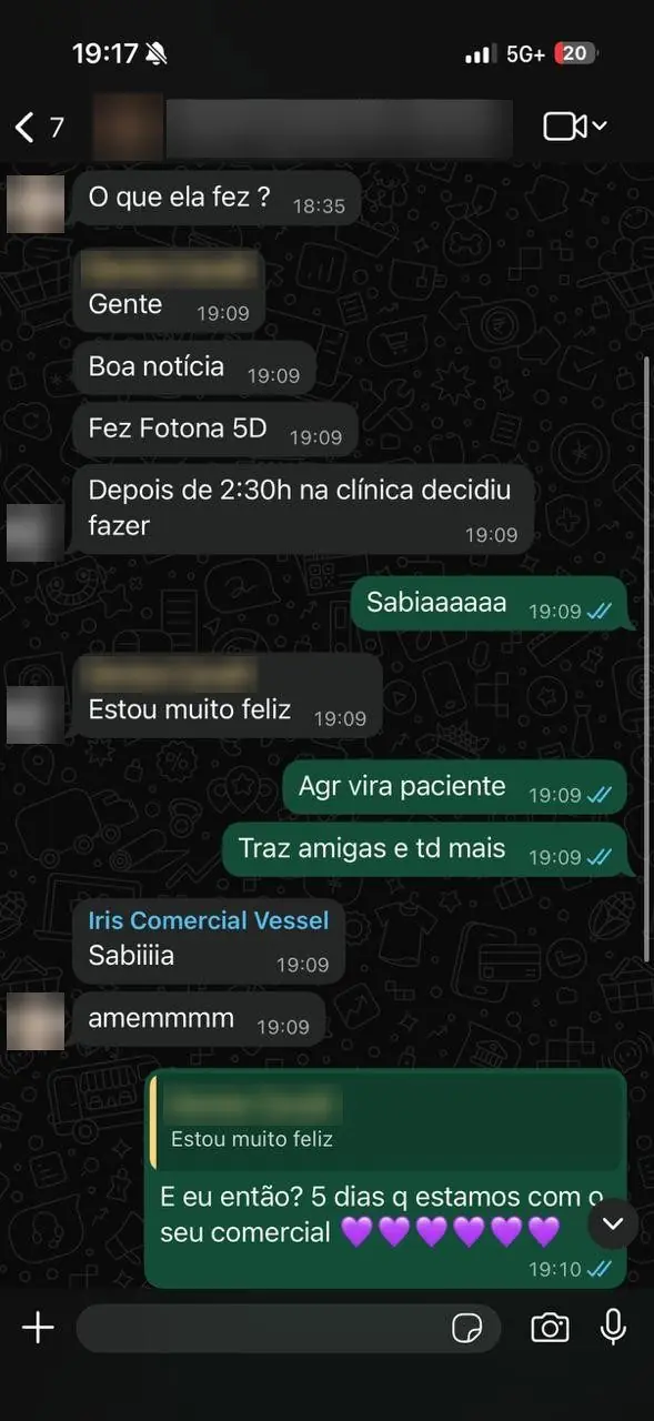 Print de conversa com cliente (dados borrados): paciente fechou procedimento depois do anúncio